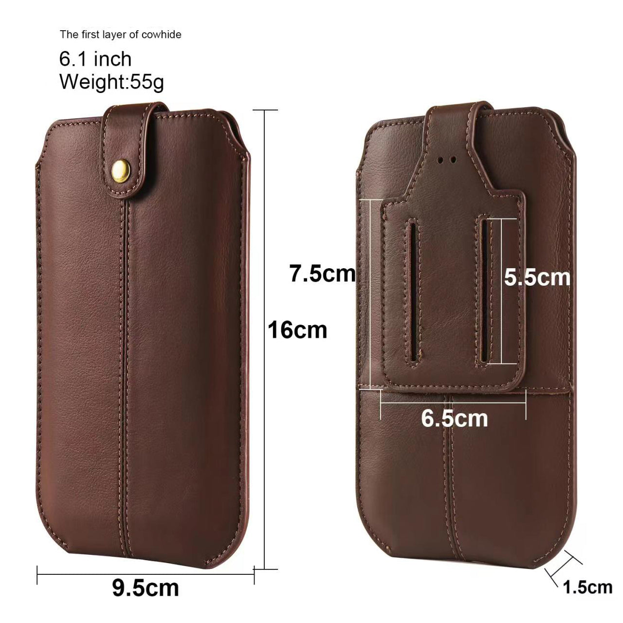 Genuine Cow Leather Belt Case for Universal 6.1-inch Phone Card Holder Cell Phone Holster Pouch with Belt Clip