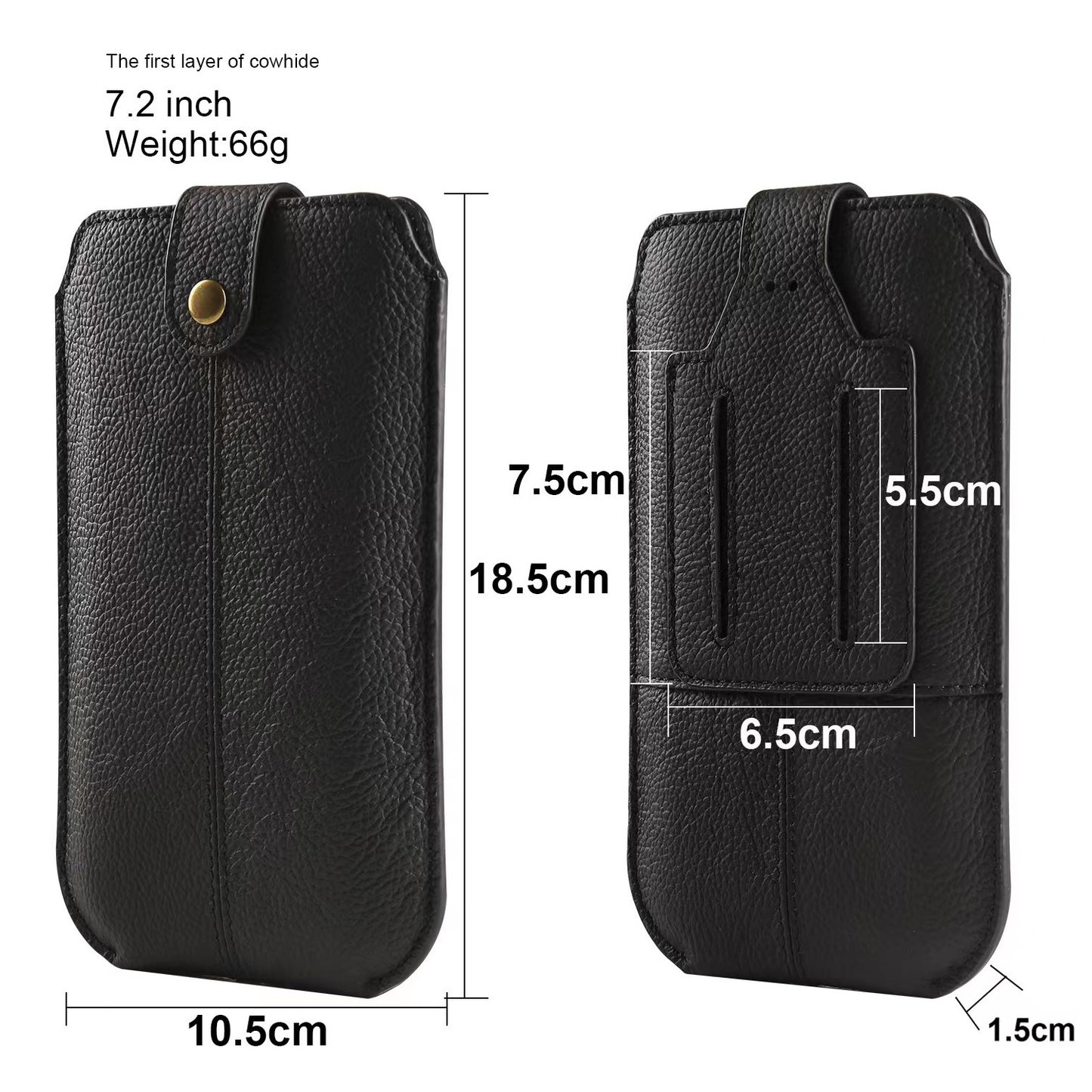 Belt Case with Belt Clip for 7.2-inch Phone Genuine Cow Leather Belt Pouch Phone Holster Card Holder