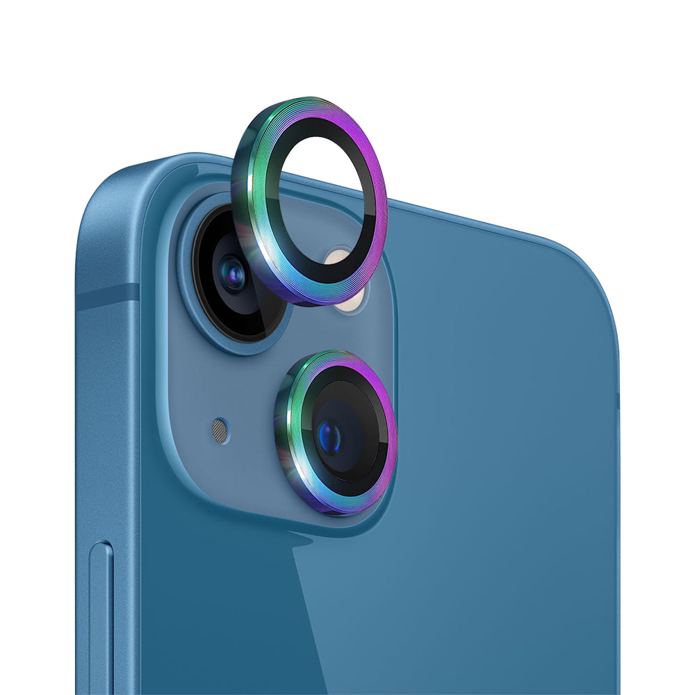 NORTHJO For iPhone 13 mini 5.4 inch / 13 6.1 inch 1 Set Camera Lens Protector CD Vein Metal Ring Tempered Glass Lens Film