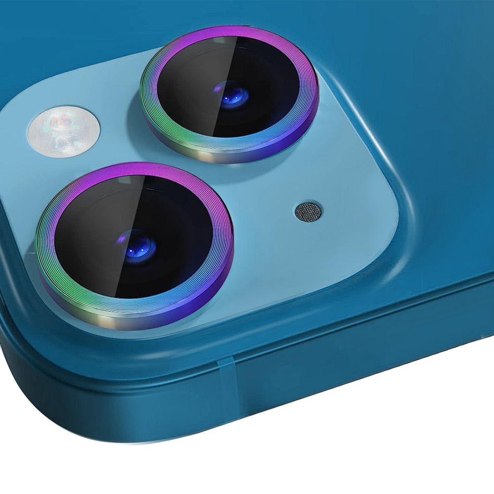 NORTHJO For iPhone 13 mini 5.4 inch / 13 6.1 inch 1 Set Camera Lens Protector CD Vein Metal Ring Tempered Glass Lens Film
