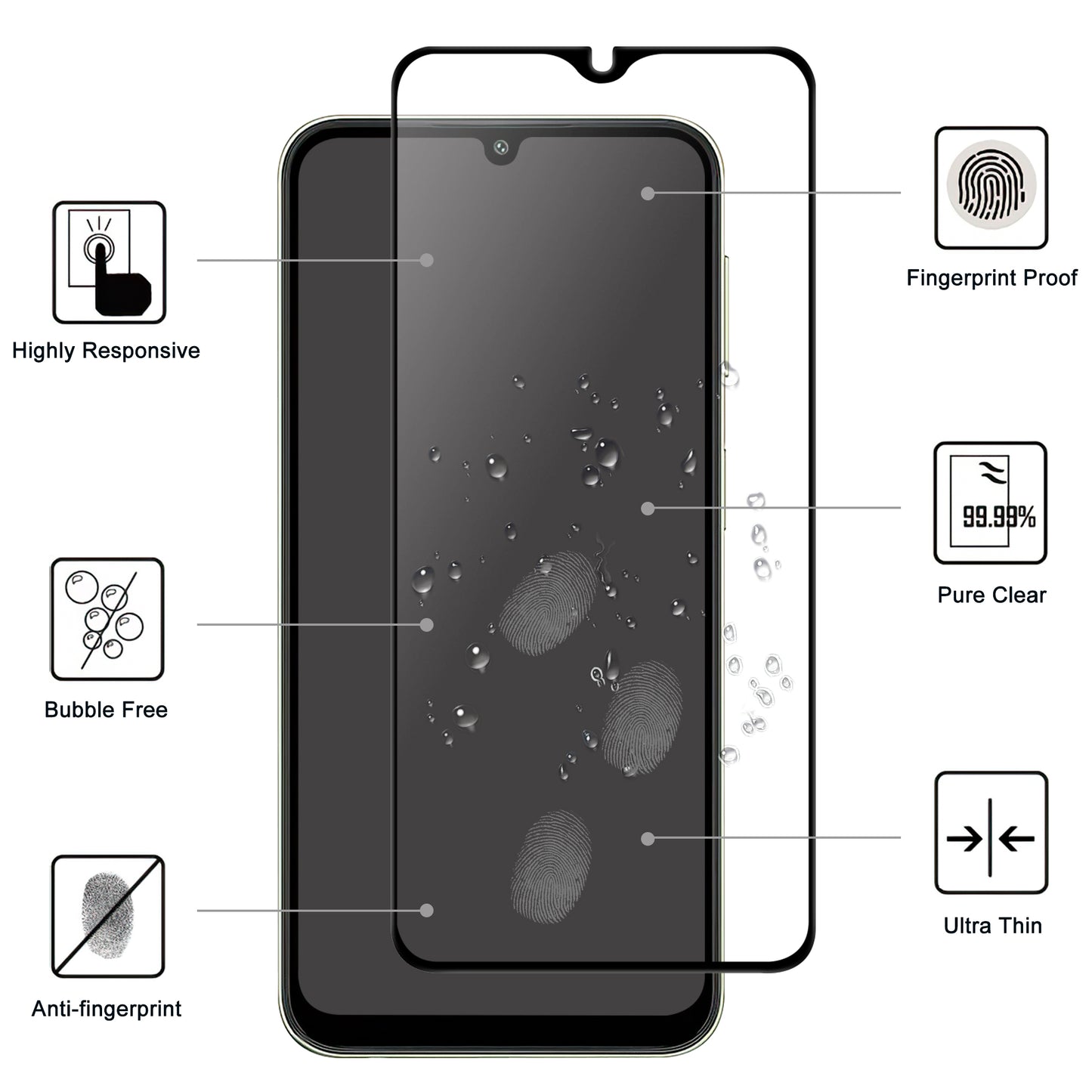 For Samsung Galaxy A24 4G Full Glue Phone Screen Protector Black Edge AGC Glass Anti-explosion Film