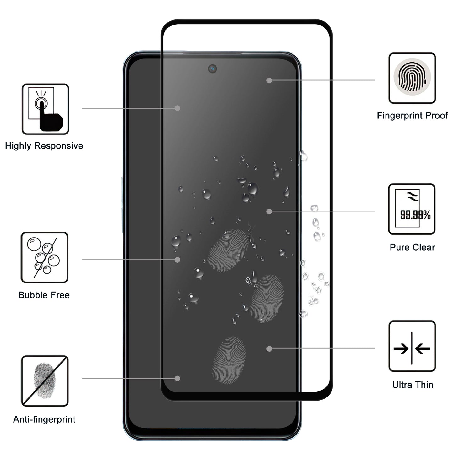 For Oppo A98 5G Black Edge Phone Screen Protector AGC Glass HD Clear Screen Covering Film (Full Glue)
