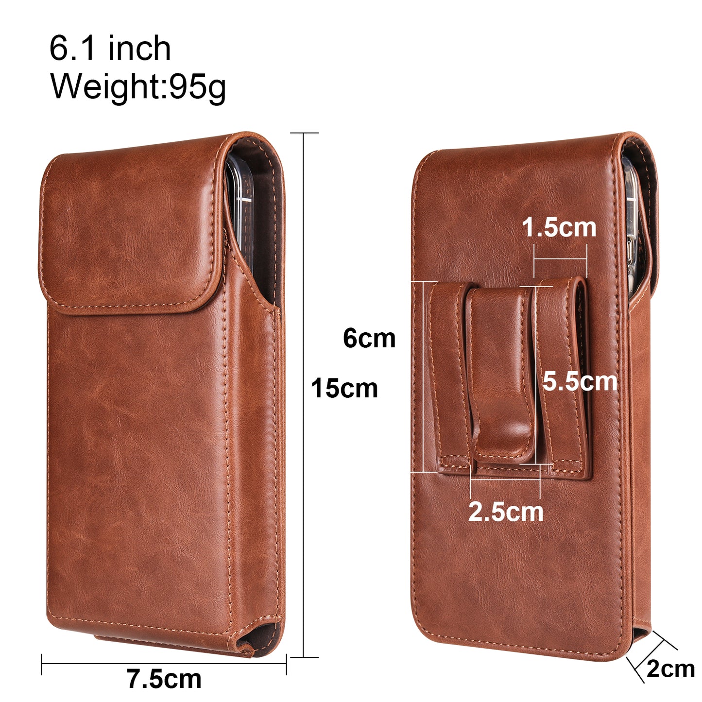 Crazy Horse Texture PU Leather Wasit Phone Bag for 6.1 Cell Phone Universal Belt Pouch with Back Clip