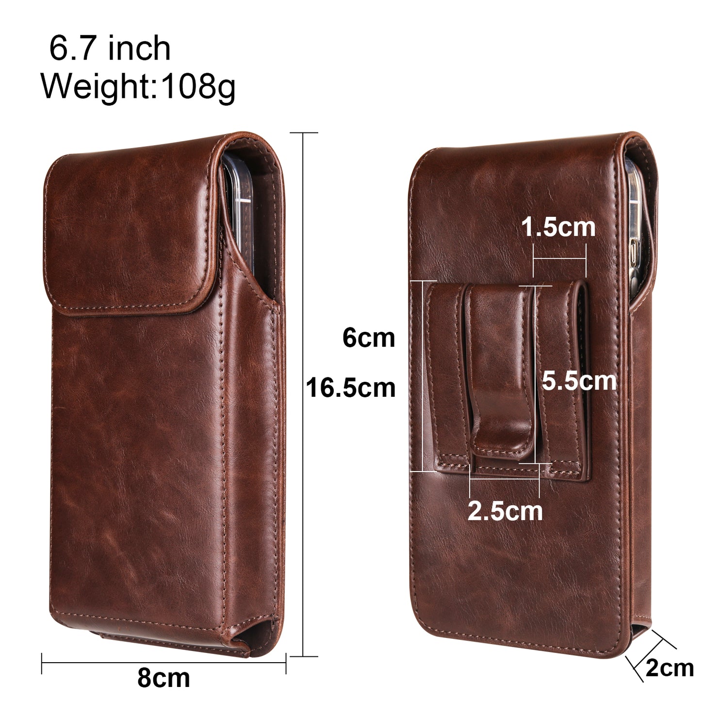 Crazy Horse Texture PU Leather Wasit Phone Pouch for 6.7 Mobile Phone Belt Bag with Back Clip