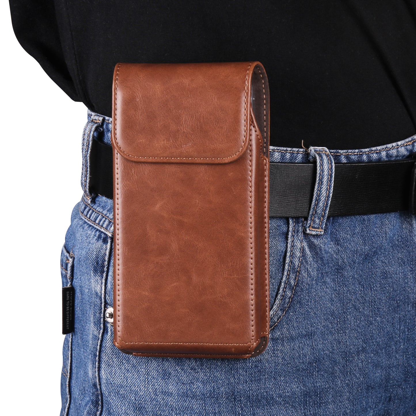 Crazy Horse Texture PU Leather Wasit Phone Pouch for 6.7 Mobile Phone Belt Bag with Back Clip