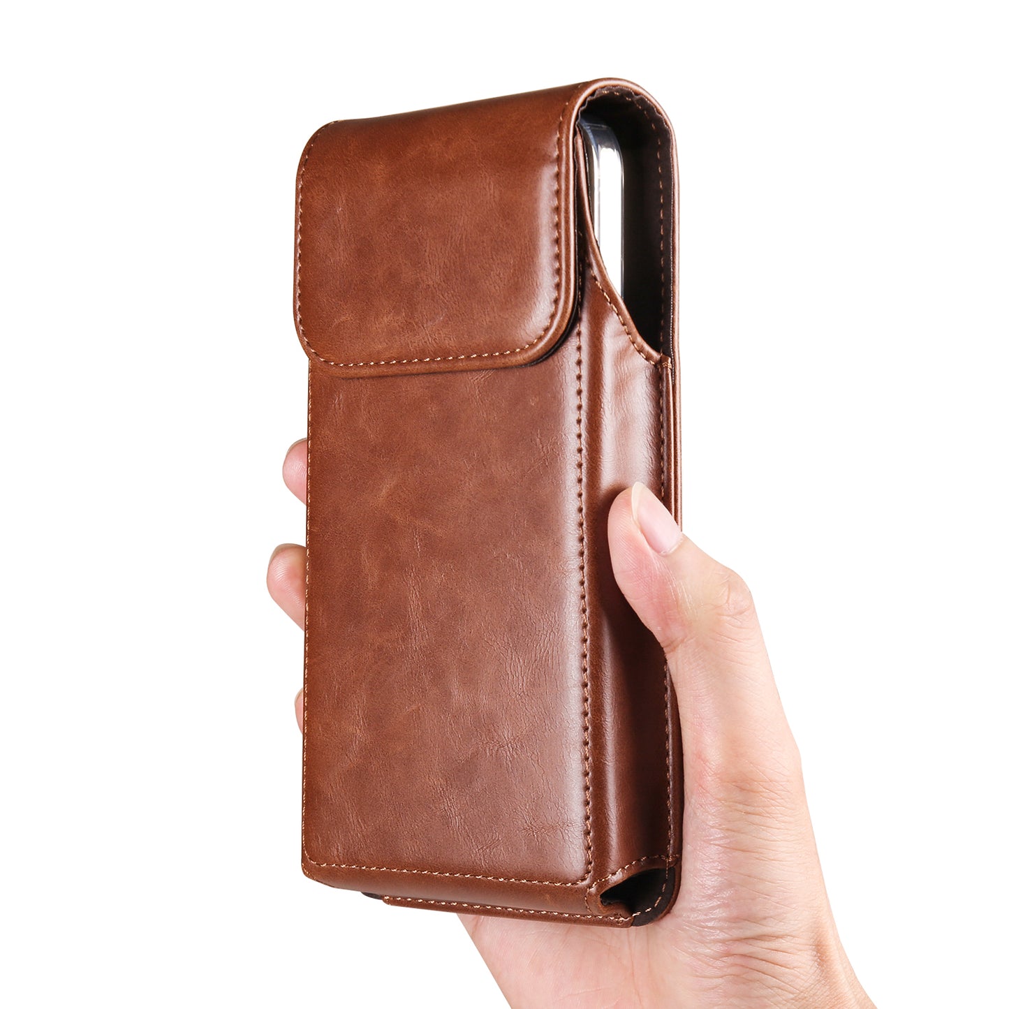 Crazy Horse Texture PU Leather Wasit Phone Pouch for 6.7 Mobile Phone Belt Bag with Back Clip