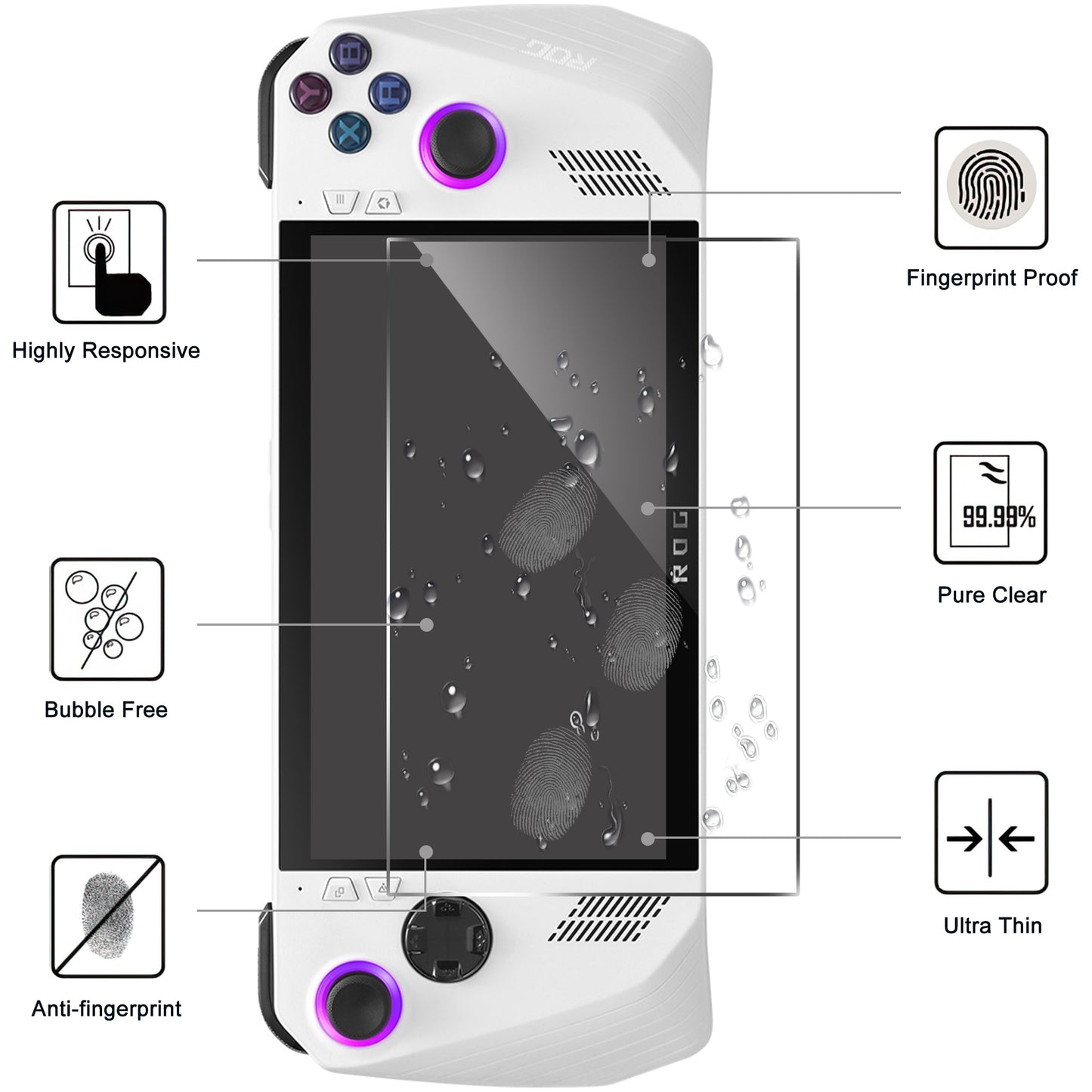 For Asus ROG Ally (2023) Tempered Glass Screen Protector 9H Hardness 2.5D Arc Edge Anti-Bubble Film