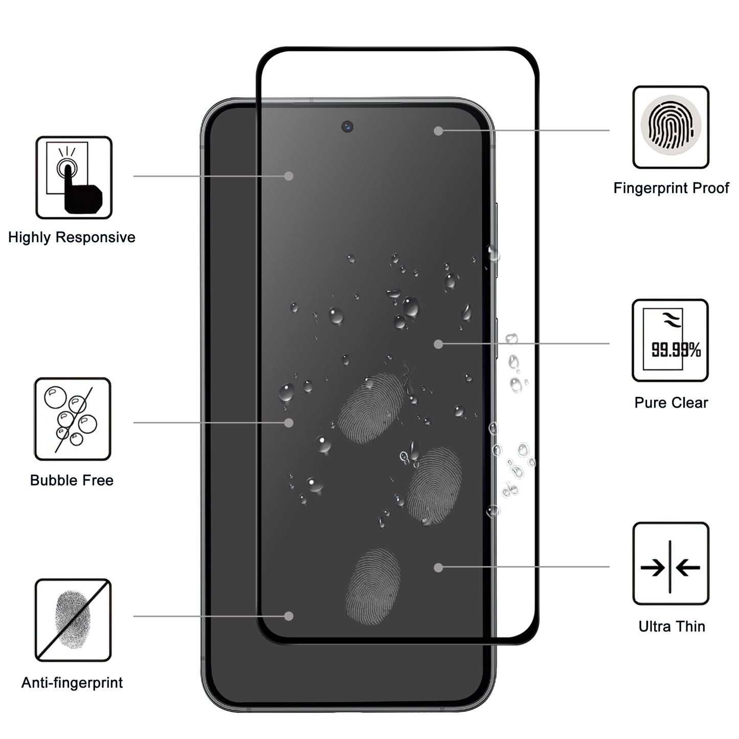 For Samsung Galaxy S23 FE Phone Screen Protector Black Edge Full Glue AGC Glass Screen Film Guard