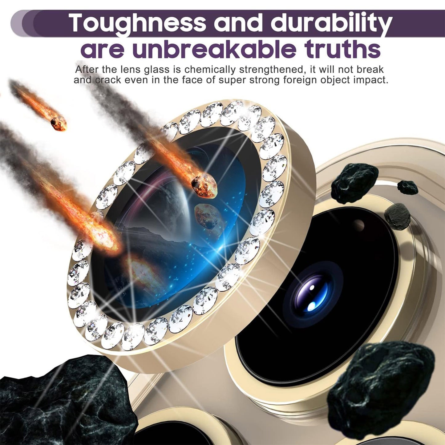 For iPhone 15 Pro / 15 Pro Max Camera Lens Protector Set Metal Rhinestone Ring Tempered Glass Lens Film