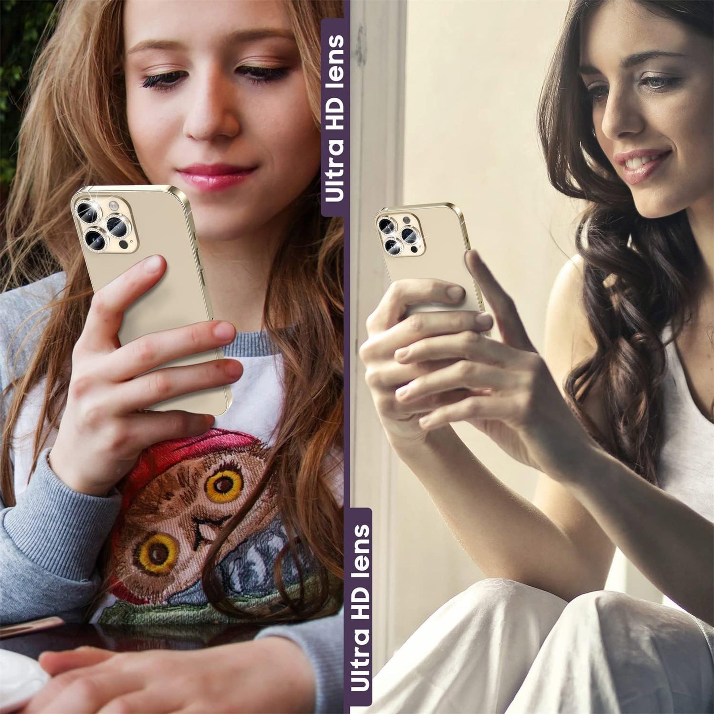 For iPhone 15 Pro / 15 Pro Max Camera Lens Protector Set Metal Rhinestone Ring Tempered Glass Lens Film