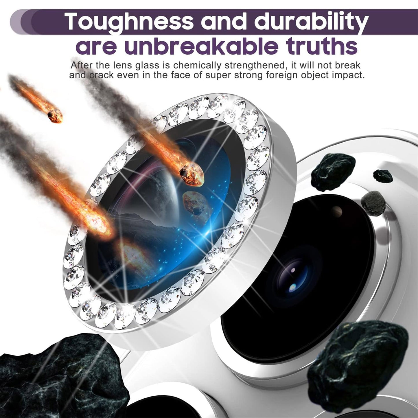 For iPhone 15 Pro / 15 Pro Max Camera Lens Protector Set Metal Rhinestone Ring Tempered Glass Lens Film