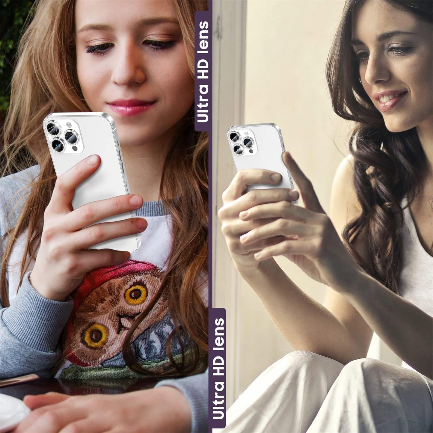 For iPhone 15 Pro / 15 Pro Max Camera Lens Protector Set Metal Rhinestone Ring Tempered Glass Lens Film