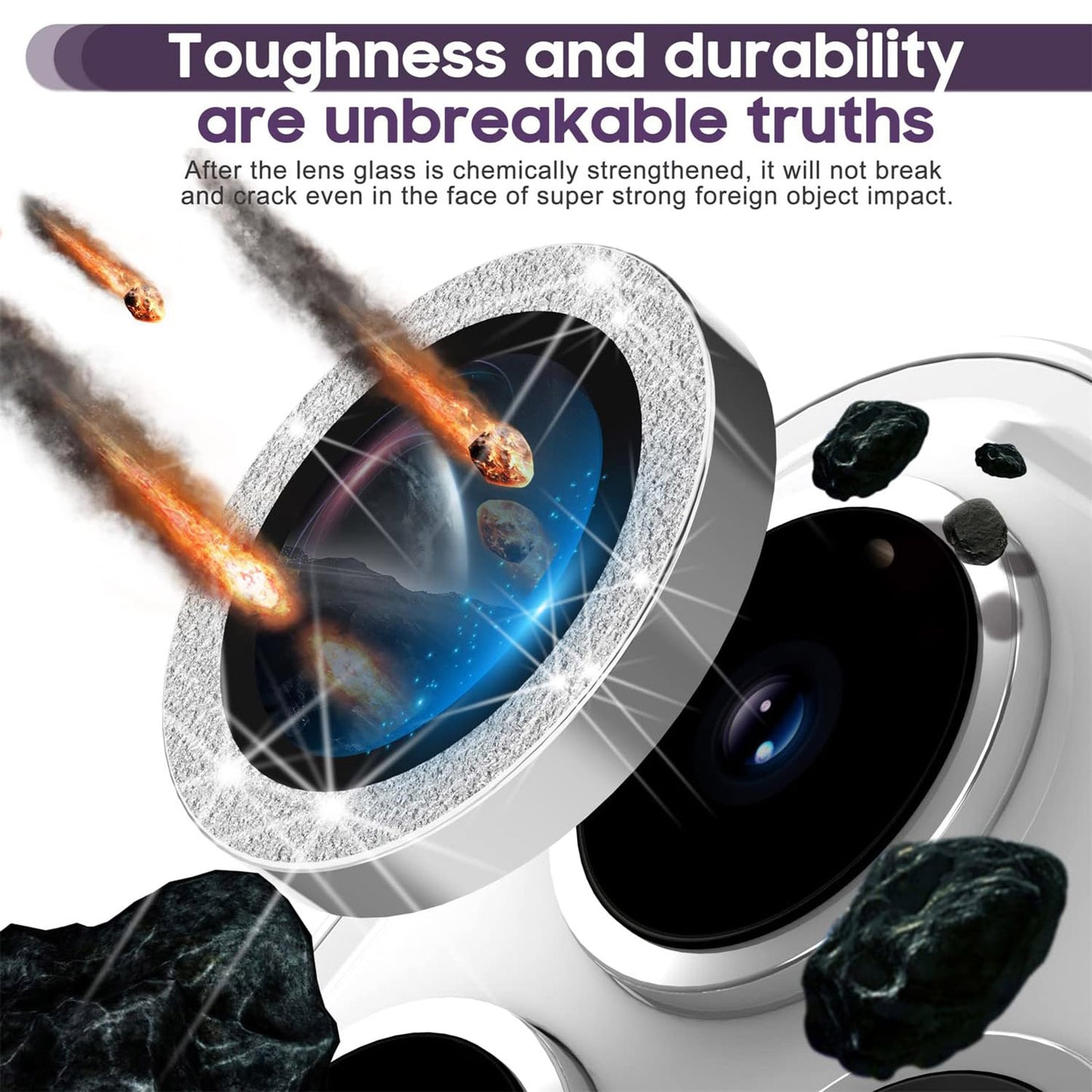 For iPhone 15 Pro / 15 Pro Max Ring Circle Lens Film Set Glitter Metal+Tempered Glass Camera Lens Protector