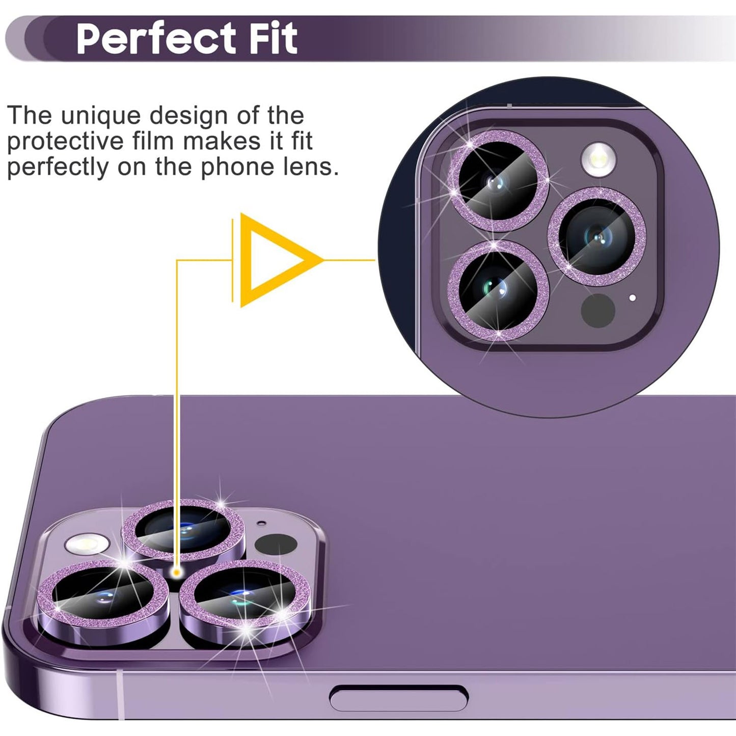 For iPhone 15 Pro / 15 Pro Max Ring Circle Lens Film Set Glitter Metal+Tempered Glass Camera Lens Protector