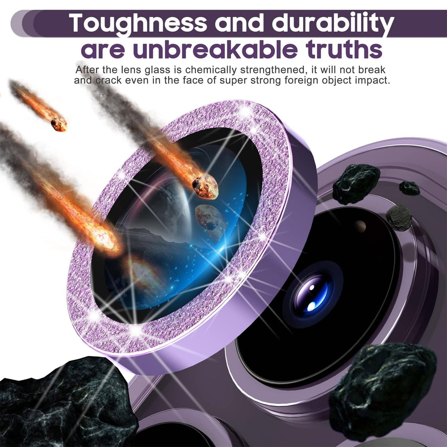 For iPhone 15 Pro / 15 Pro Max Ring Circle Lens Film Set Glitter Metal+Tempered Glass Camera Lens Protector
