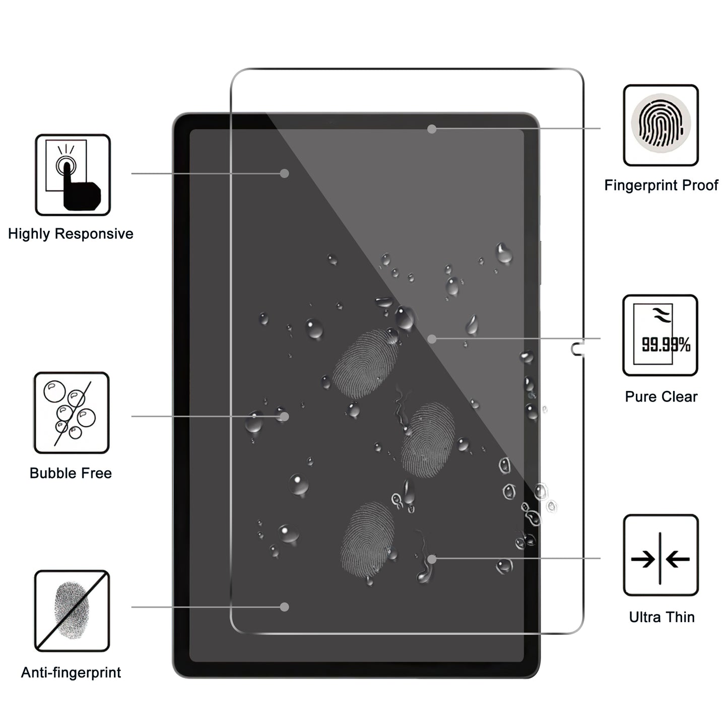 For Samsung Galaxy Tab S9+ / Tab S8+ / Tab S7 FE Arc Edge Tempered Glass Screen Film Tablet Screen Protector