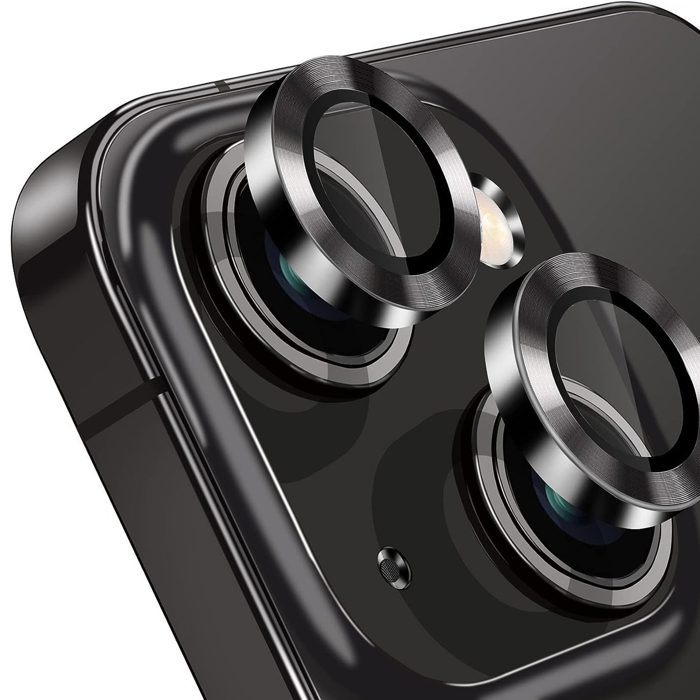 For iPhone 15 / 15 Plus Camera Lens Protector Set CD Vein Tempered Glass + Metal Ring Lens Film