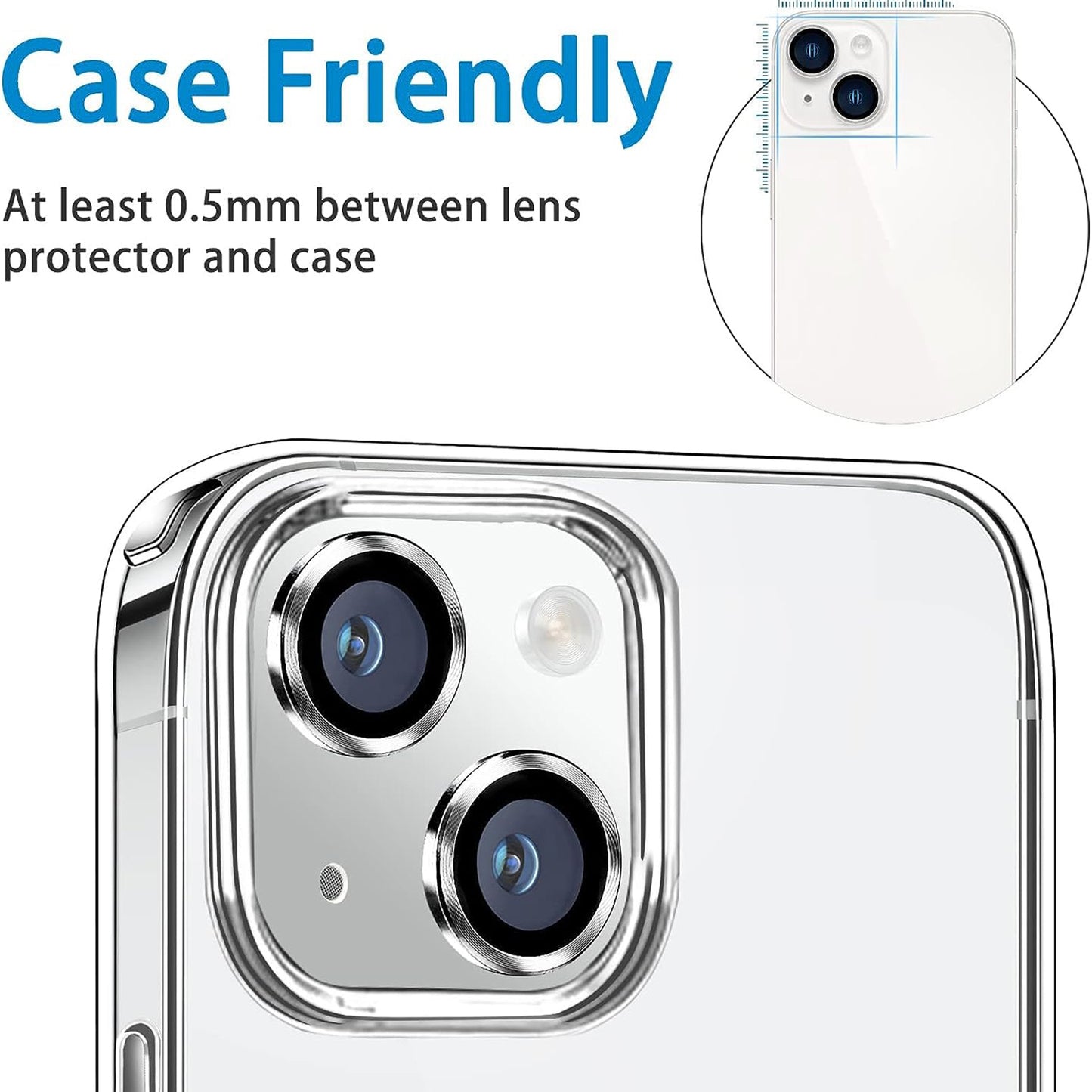 For iPhone 15 / 15 Plus Camera Lens Protector Set CD Vein Tempered Glass + Metal Ring Lens Film