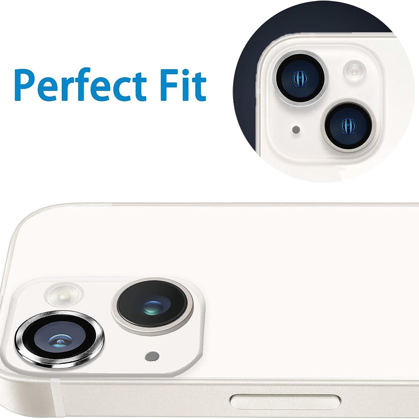For iPhone 15 / 15 Plus Camera Lens Protector Set CD Vein Tempered Glass + Metal Ring Lens Film