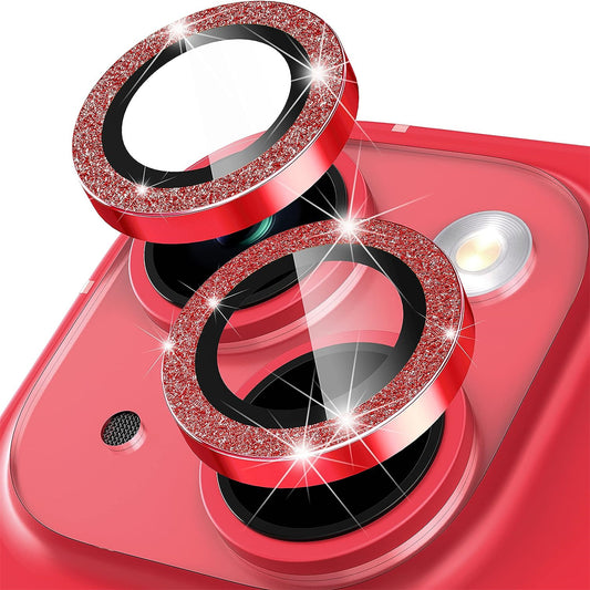 For iPhone 15 / 15 Plus Camera Lens Protector Set Glitter Metal Ring Tempered Glass Back Lens Film