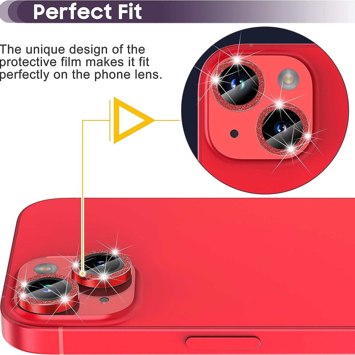 For iPhone 15 / 15 Plus Camera Lens Protector Set Glitter Metal Ring Tempered Glass Back Lens Film