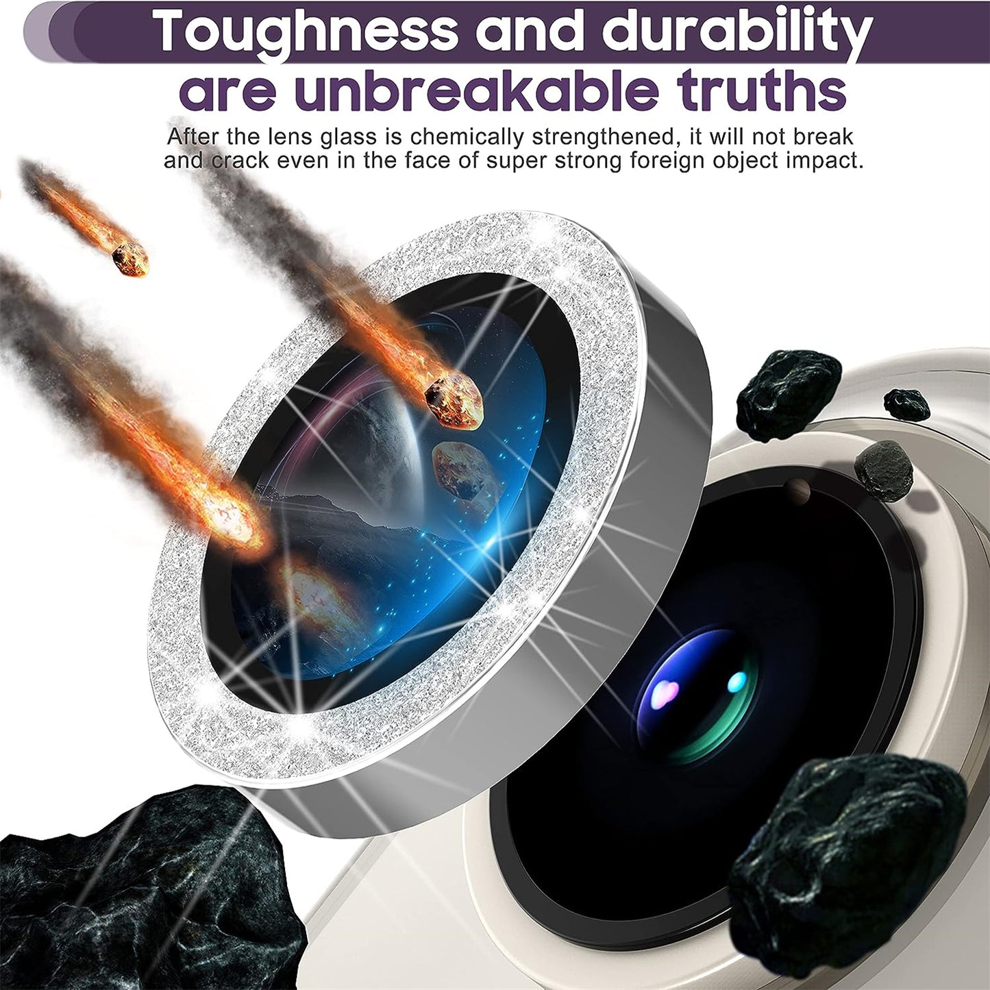 For iPhone 15 / 15 Plus Camera Lens Protector Set Glitter Metal Ring Tempered Glass Back Lens Film