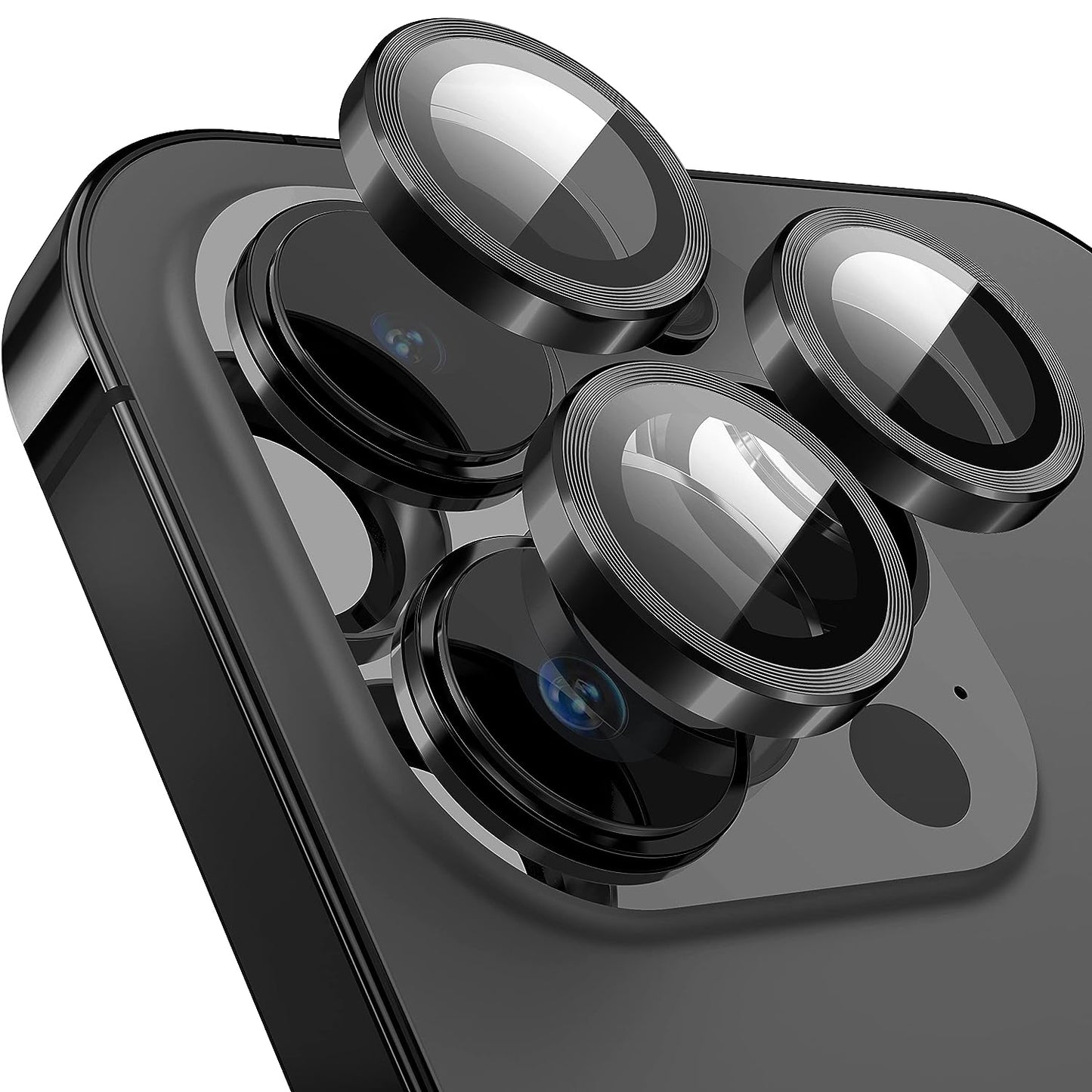 For iPhone 14 Pro / 14 Pro Max 1 Set Camera Lens Protector Tempered Glass + Metal Ring CD Vein Lens Film