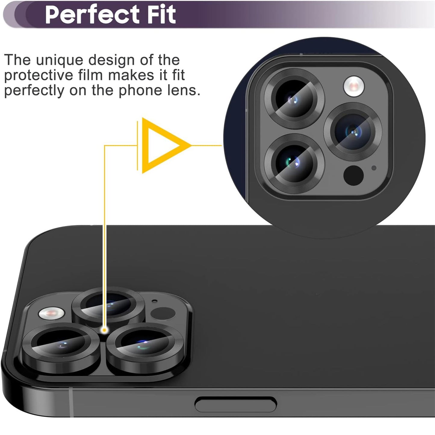 For iPhone 14 Pro / 14 Pro Max 1 Set Camera Lens Protector Tempered Glass + Metal Ring CD Vein Lens Film