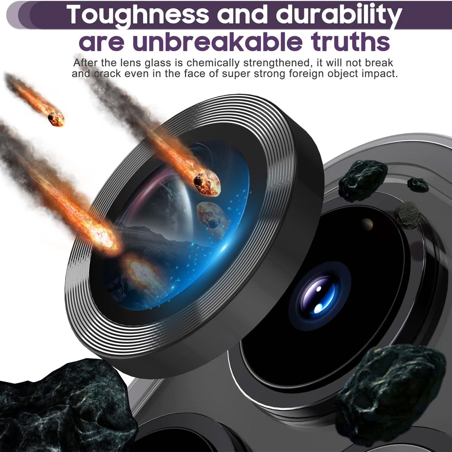 For iPhone 14 Pro / 14 Pro Max 1 Set Camera Lens Protector Tempered Glass + Metal Ring CD Vein Lens Film
