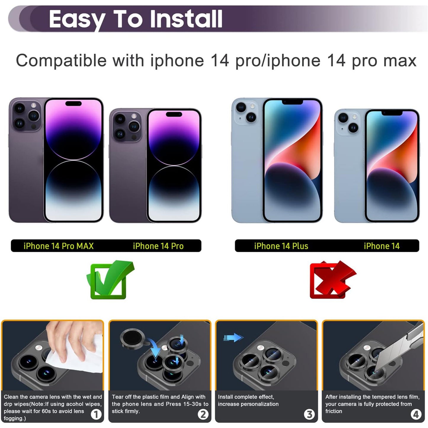 For iPhone 14 Pro / 14 Pro Max 1 Set Camera Lens Protector Tempered Glass + Metal Ring CD Vein Lens Film