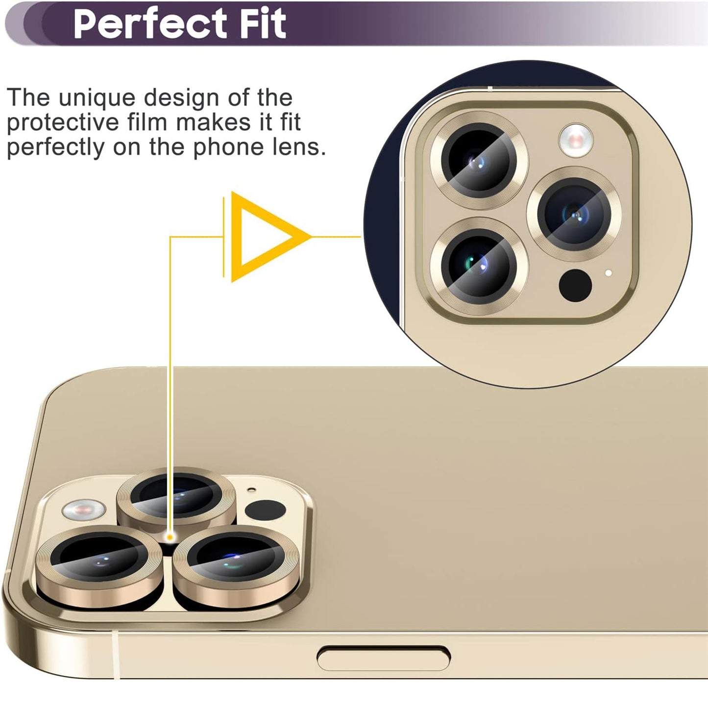 For iPhone 14 Pro / 14 Pro Max 1 Set Camera Lens Protector Tempered Glass + Metal Ring CD Vein Lens Film