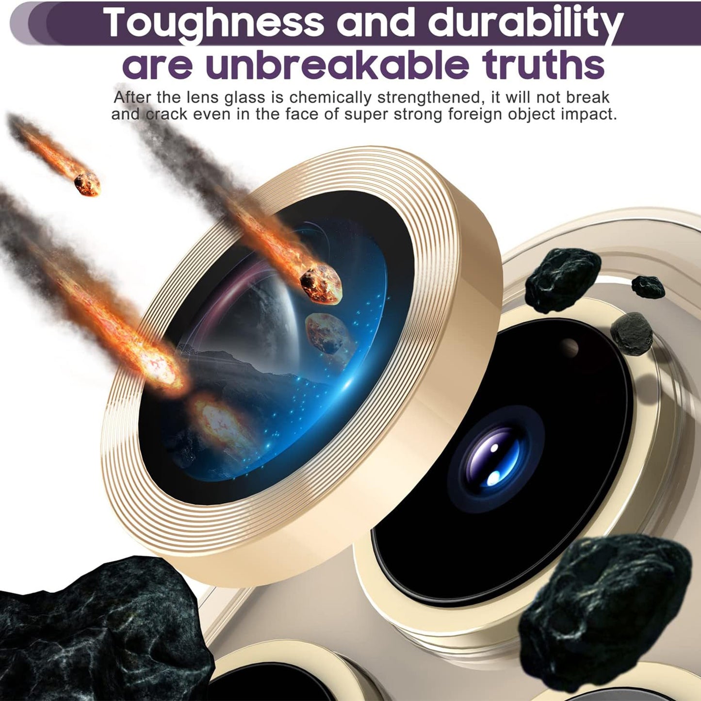 For iPhone 14 Pro / 14 Pro Max 1 Set Camera Lens Protector Tempered Glass + Metal Ring CD Vein Lens Film