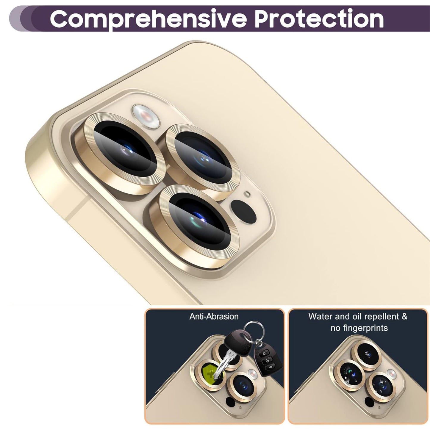 For iPhone 14 Pro / 14 Pro Max 1 Set Camera Lens Protector Tempered Glass + Metal Ring CD Vein Lens Film
