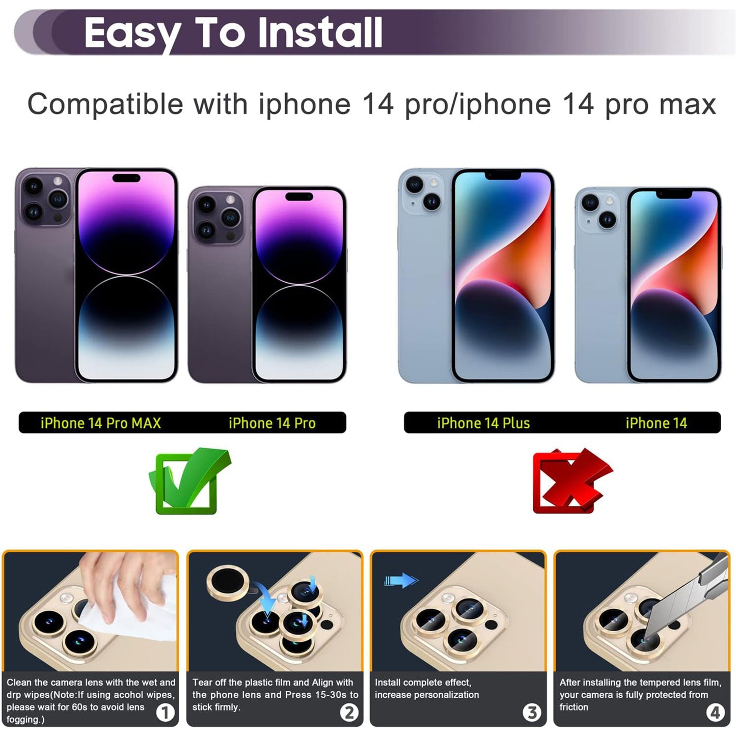 For iPhone 14 Pro / 14 Pro Max 1 Set Camera Lens Protector Tempered Glass + Metal Ring CD Vein Lens Film