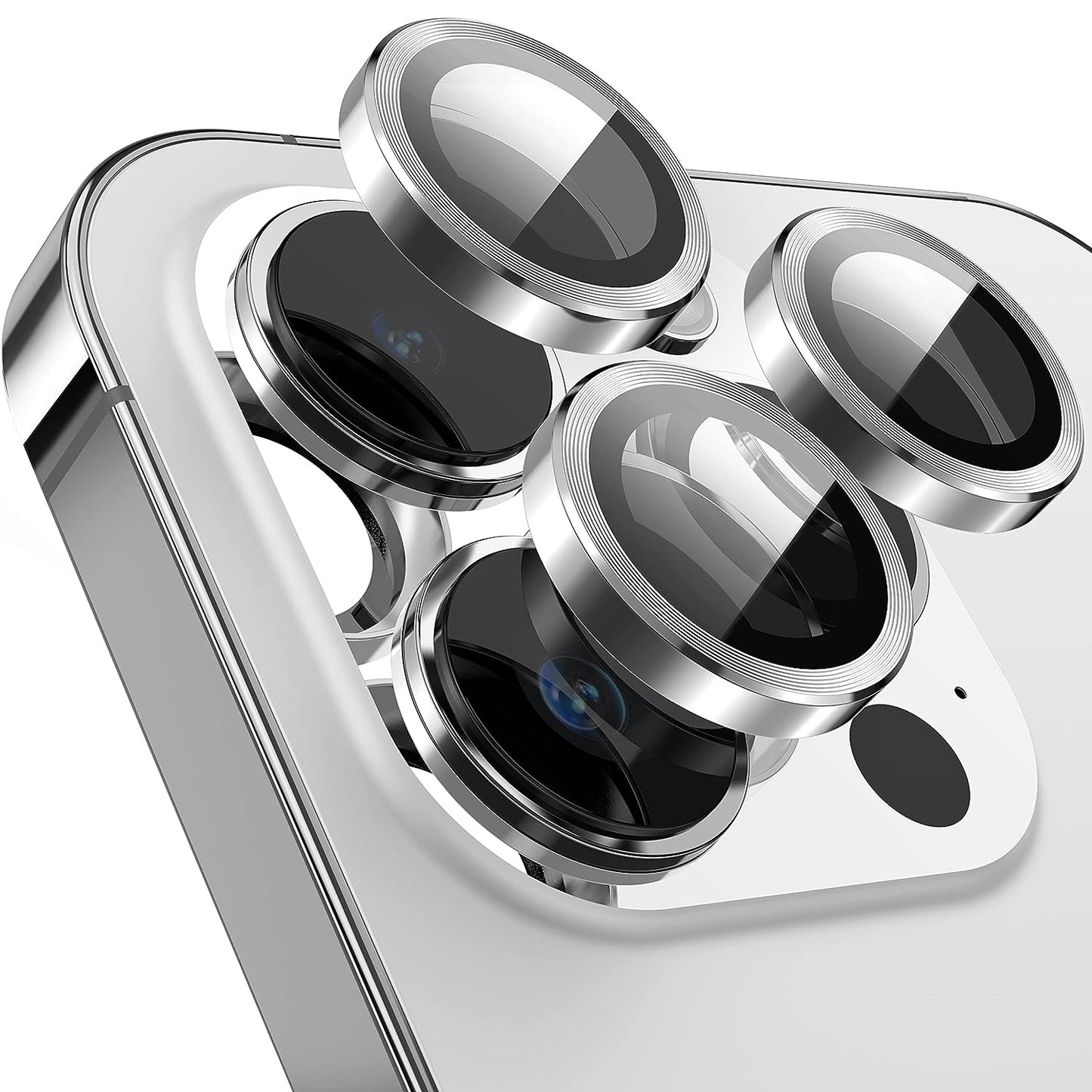 For iPhone 14 Pro / 14 Pro Max 1 Set Camera Lens Protector Tempered Glass + Metal Ring CD Vein Lens Film