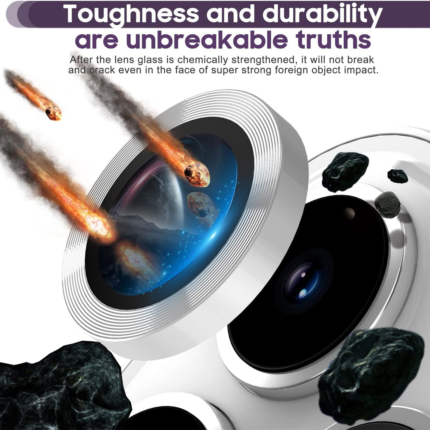 For iPhone 14 Pro / 14 Pro Max 1 Set Camera Lens Protector Tempered Glass + Metal Ring CD Vein Lens Film