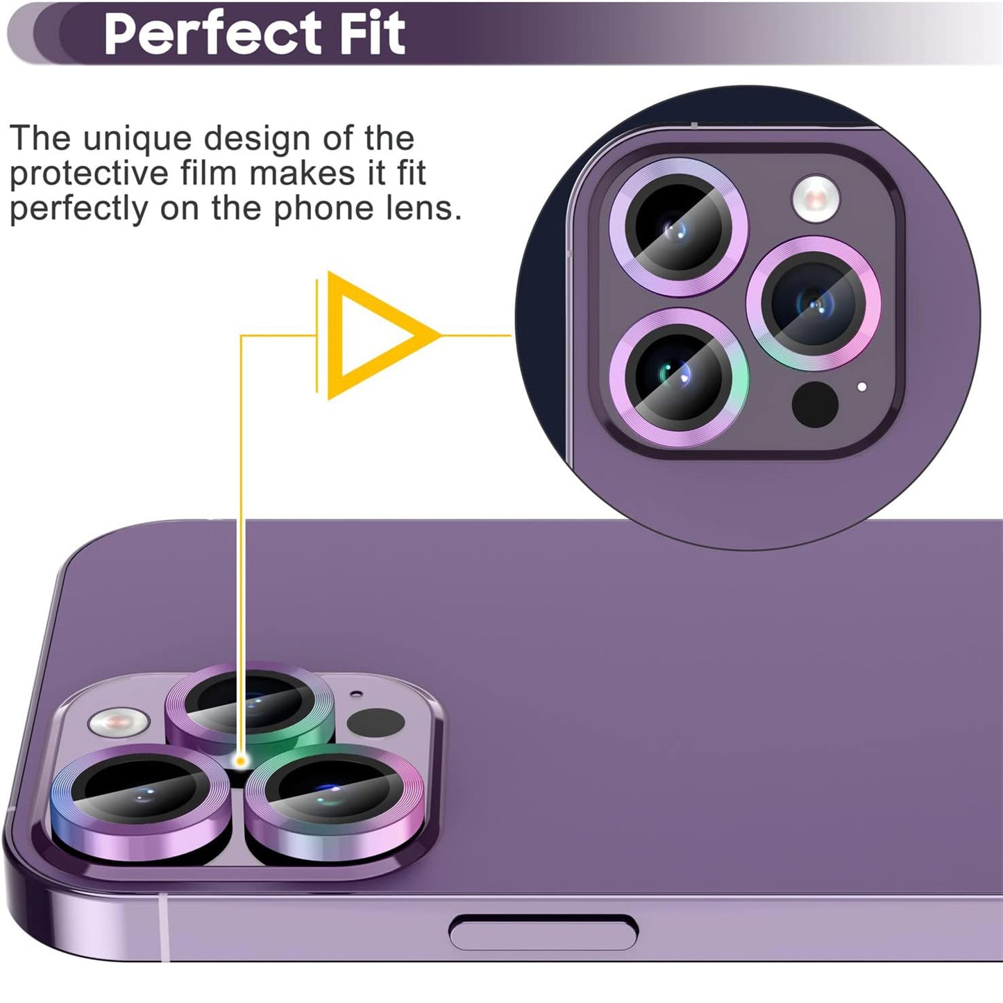 For iPhone 14 Pro / 14 Pro Max 1 Set Camera Lens Protector Tempered Glass + Metal Ring CD Vein Lens Film