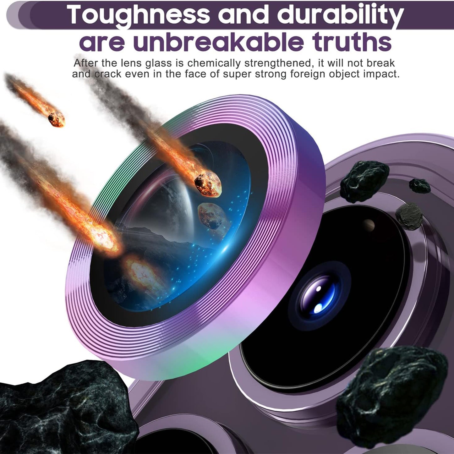 For iPhone 14 Pro / 14 Pro Max 1 Set Camera Lens Protector Tempered Glass + Metal Ring CD Vein Lens Film