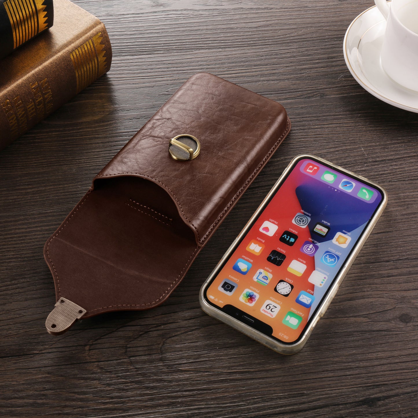 6.1-inch Vertical Phone Waist Bag PU Leather Belt Holster Universal Phone Pouch