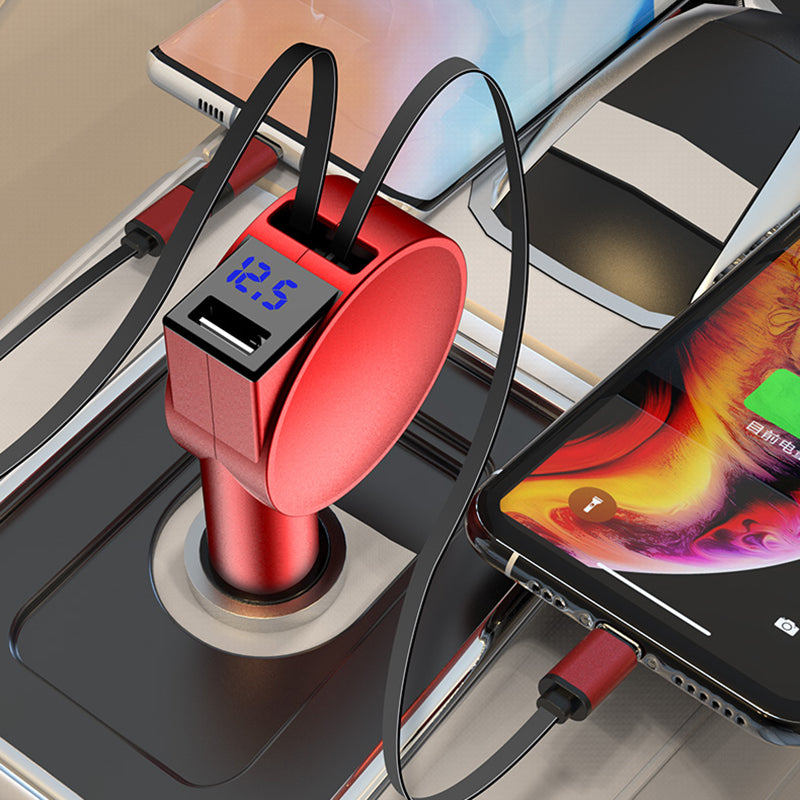 3-in-1 Retractable Car Charger 12-24V Fast Charging Cigarette Lighter Plug Adapter (8th Gen)