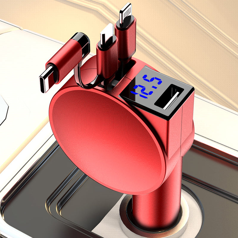 3-in-1 Retractable Car Charger 12-24V Fast Charging Cigarette Lighter Plug Adapter (8th Gen)