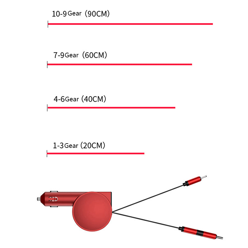 3-in-1 Retractable Car Charger 12-24V Fast Charging Cigarette Lighter Plug Adapter (8th Gen)