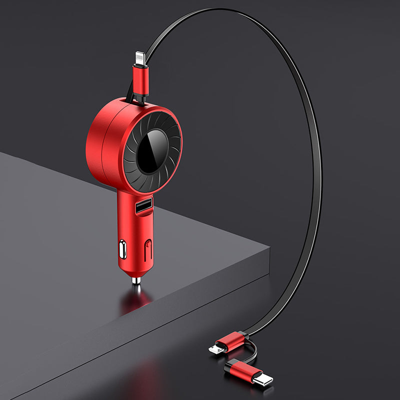 4.2A Fast Charge Car Charger Socket Car Cigarette Lighter Adapter with 3-in-1 Telescopic Cable (9th Gen)