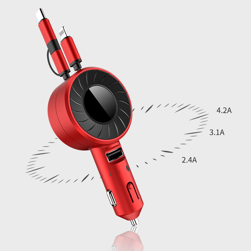4.2A Fast Charge Car Charger Socket Car Cigarette Lighter Adapter with 3-in-1 Telescopic Cable (9th Gen)