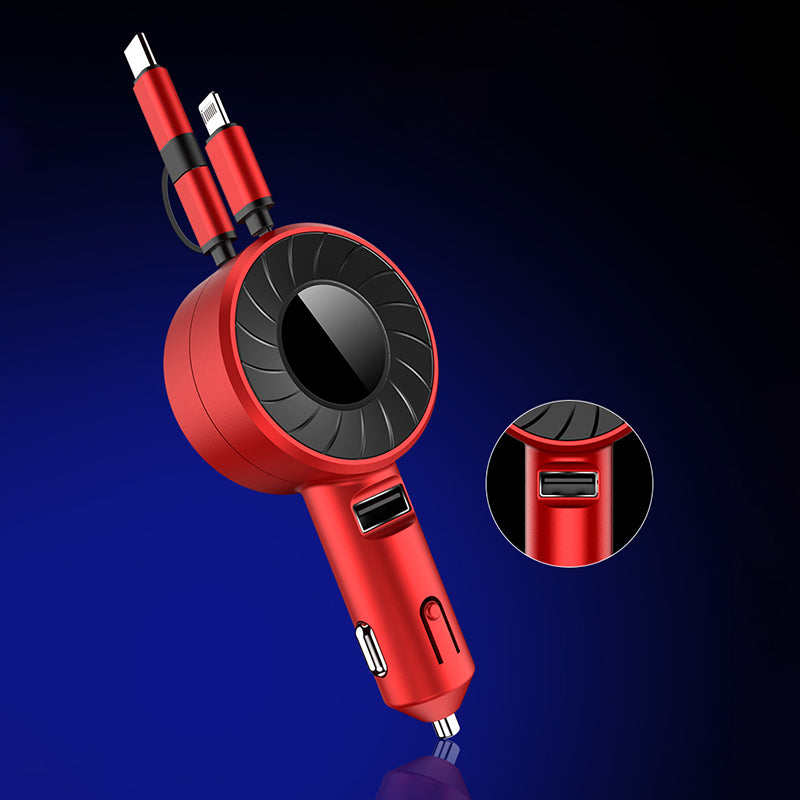 4.2A Fast Charge Car Charger Socket Car Cigarette Lighter Adapter with 3-in-1 Telescopic Cable (9th Gen)