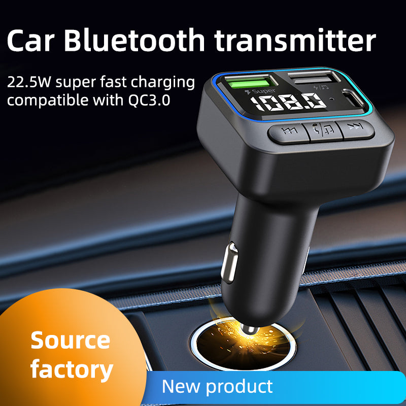 C40 Bluetooth Hands-free Call Adapter FM Transmitter Car MP3 Music Player Type-C + Dual USB QC3.0 Car Charger