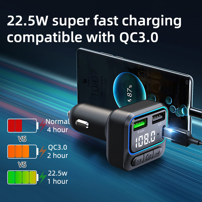 C40 Bluetooth Hands-free Call Adapter FM Transmitter Car MP3 Music Player Type-C + Dual USB QC3.0 Car Charger