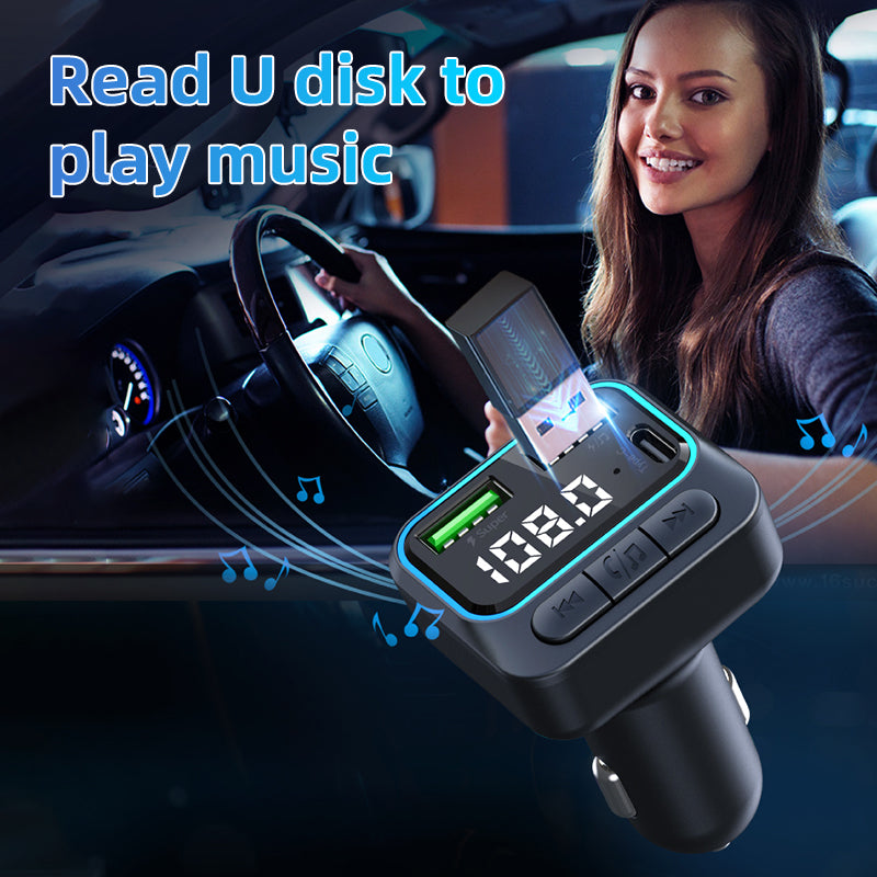 C40 Bluetooth Hands-free Call Adapter FM Transmitter Car MP3 Music Player Type-C + Dual USB QC3.0 Car Charger