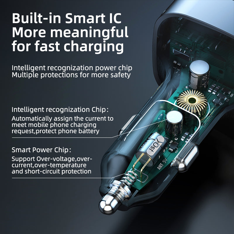 K12 Phone Fast Charging Adapter 2 USB + 1 Type-C PD Car Charger with Type-C / 8-Pin Charging Cable