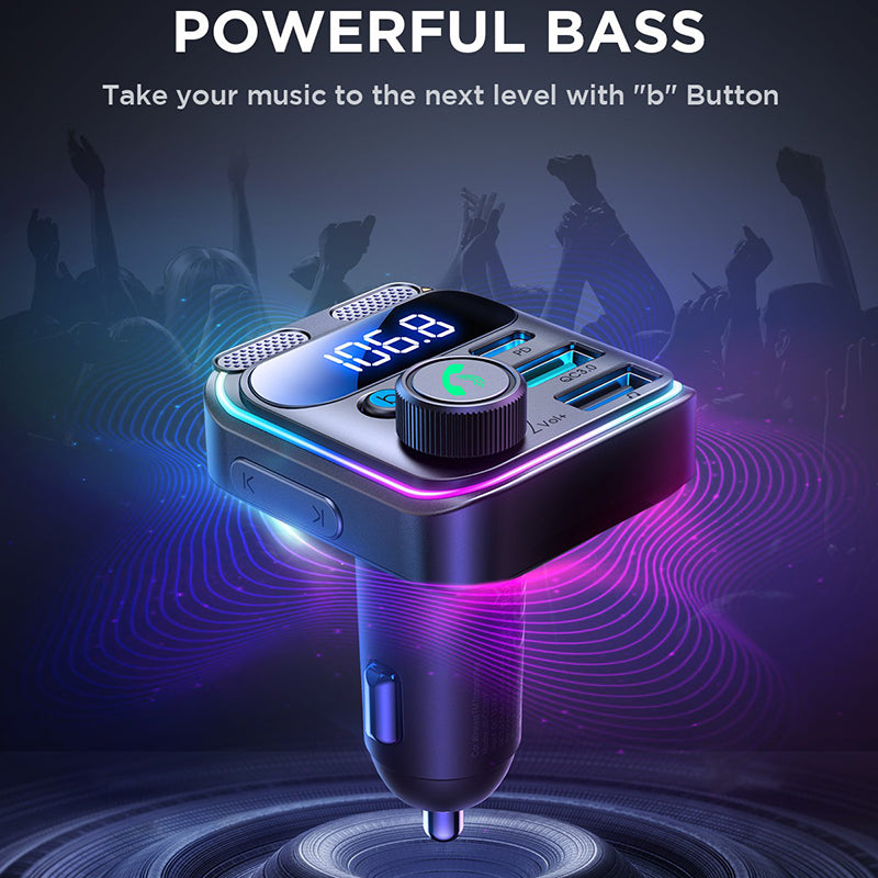 JOYROOM JR-CCB01 Dual Microphone Bluetooth Hands-free Call Music Player 48W Car Fast Charger FM Transmitter